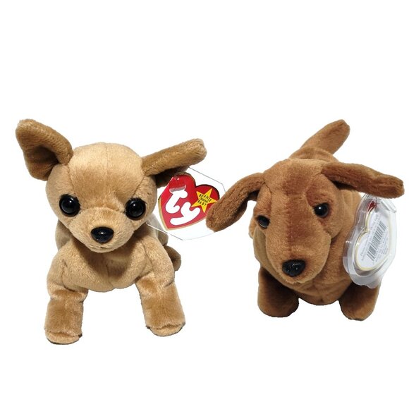 TY Beanie Baby Lot of 2 Dogs Weenie 1995 Tiny 1999 Mint One Owner - Picture 1 of 11